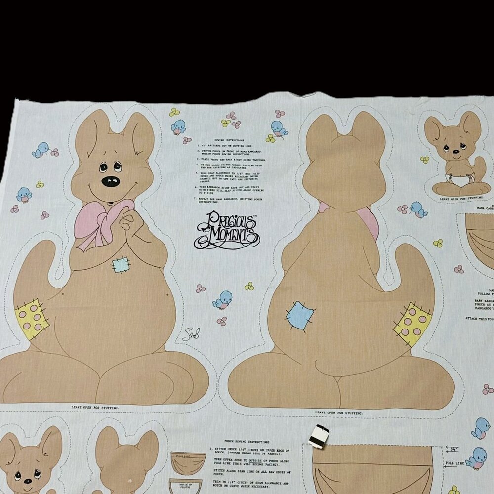 Vintage 1991 Precious Moments Mama & Baby Kangaroo Cut & Sew Fabric Panel Uncut - Picture 3 of 10